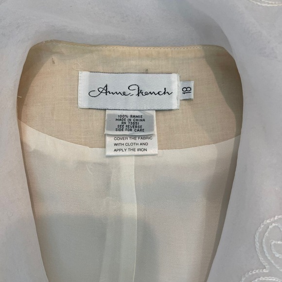 VTG Anne French Cream Ramie Embellished Collar Short Sleeve Blazer Jacket - Picture 4 of 8